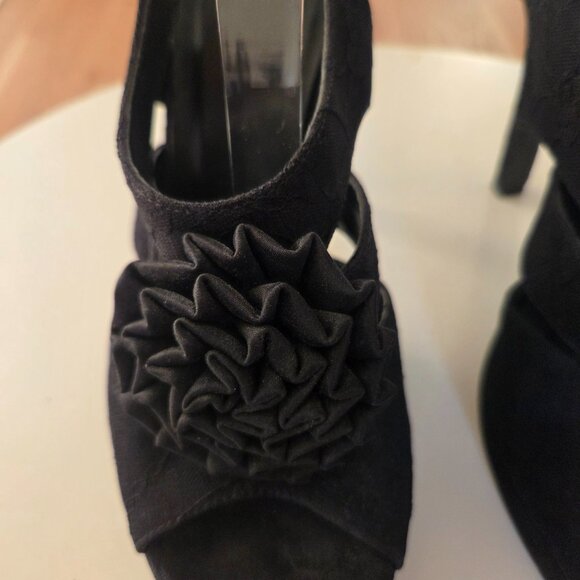 Black lace motif & rosette stiletto heels dressy leather shoes - Picture 4 of 9